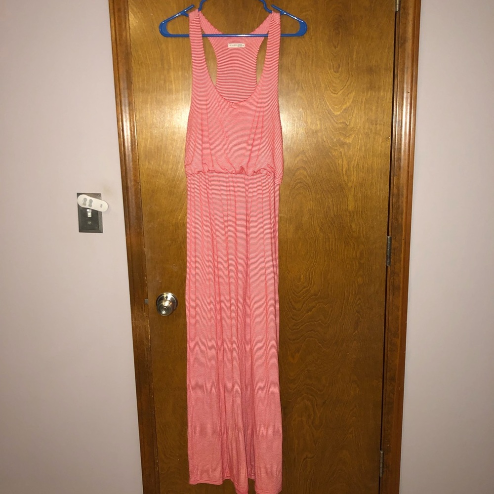 Coral and White striped Maxi dress